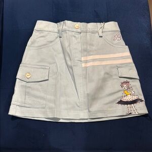 Miss Blumarine Light Blue Skirt with Girl and Rhinestone